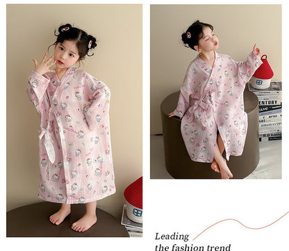 Cute Cartoon Girl's Cotton Blend Long Sleeve Nightgown In Natural Pink For Spring And Summer