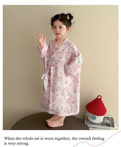 Cute Cartoon Girl's Cotton Blend Long Sleeve Nightgown In Natural Pink For Spring And Summer