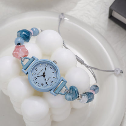 Women's Quartz Watch With Braid Strap, Round Dial, Ordinary Glass Mirror, And Pointer Display