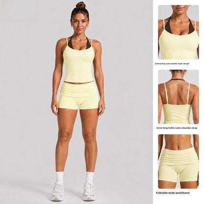 Sport Running Shorts For Women In Nylon Fabric Featuring A Backless Design With Stretchy, Sleeveless Fit