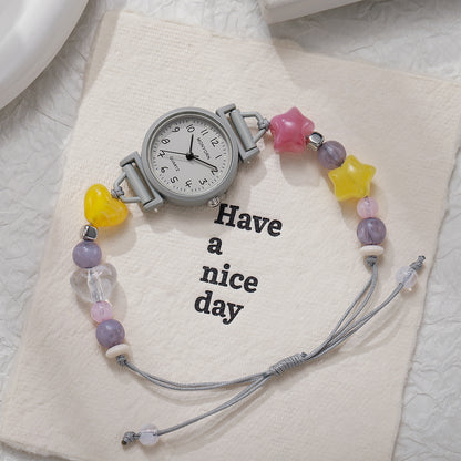 Women's Quartz Watch With Braid Strap, Round Dial, Ordinary Glass Mirror, And Pointer Display