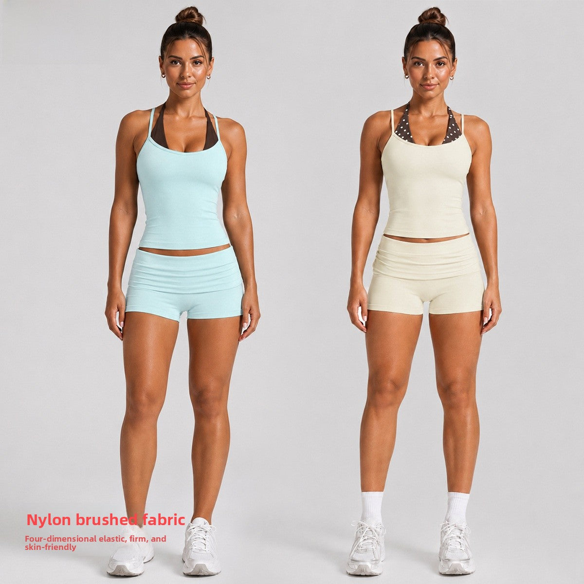 Sport Running Shorts For Women In Nylon Fabric Featuring A Backless Design With Stretchy, Sleeveless Fit