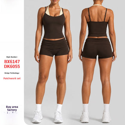 Sport Running Shorts For Women In Nylon Fabric Featuring A Backless Design With Stretchy, Sleeveless Fit