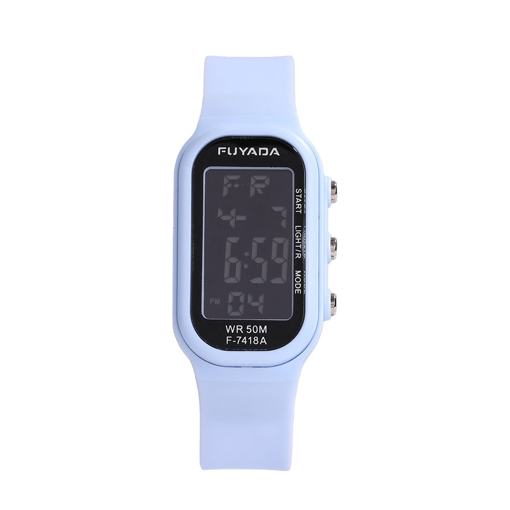 Unisex Electronic Watch With Plastic Strap And Rectangle Dial Featuring Plastic Mirror And Number Display