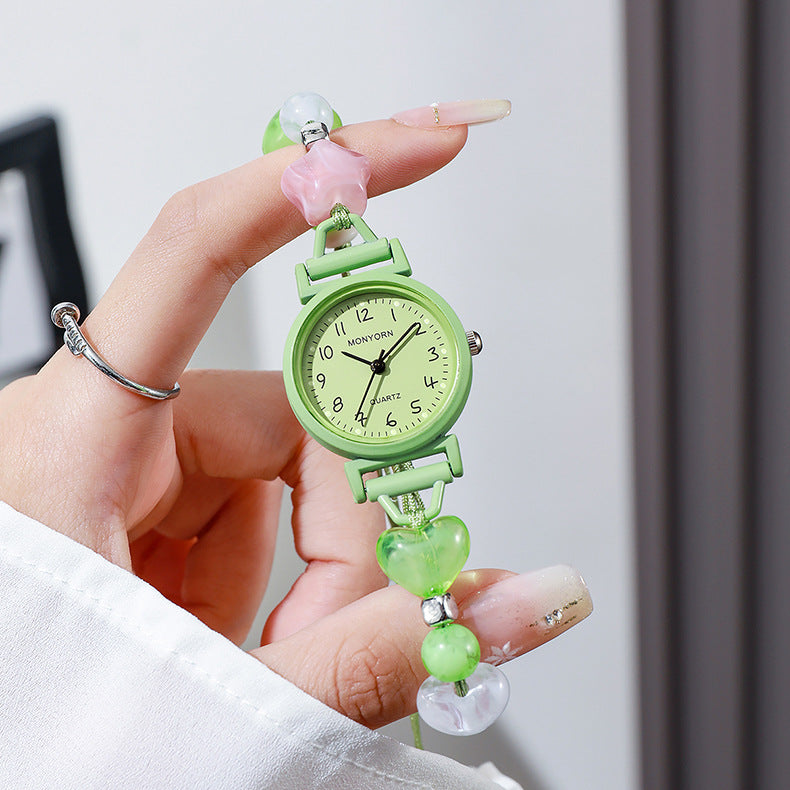 Women's Quartz Watch With Braid Strap, Round Dial, Ordinary Glass Mirror, And Pointer Display