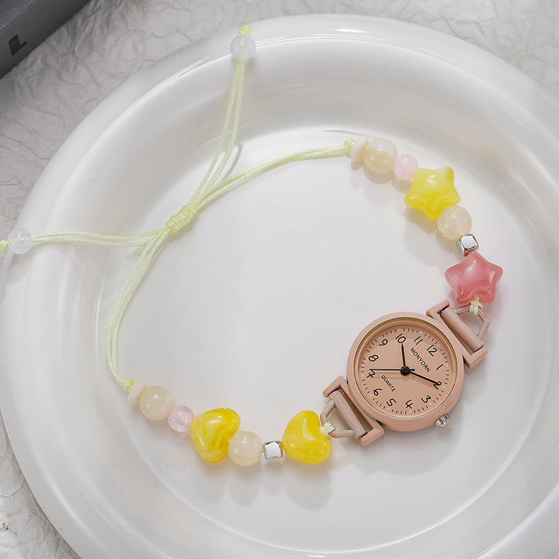 Women's Quartz Watch With Braid Strap, Round Dial, Ordinary Glass Mirror, And Pointer Display
