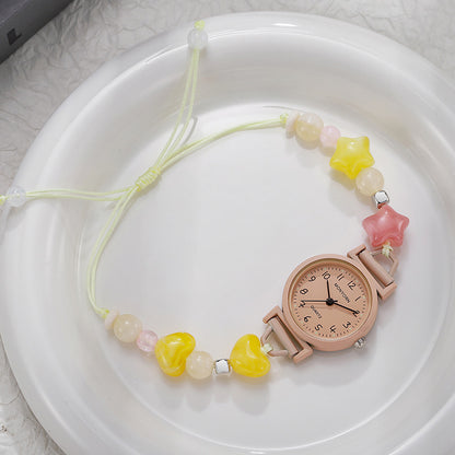 Women's Quartz Watch With Braid Strap, Round Dial, Ordinary Glass Mirror, And Pointer Display
