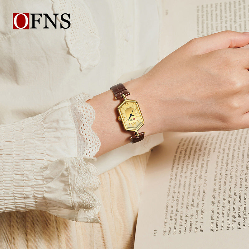 Women's Quartz Watch With Rhombus Dial Featuring Tempered Glass And Pin Buckle Strap Material Belts