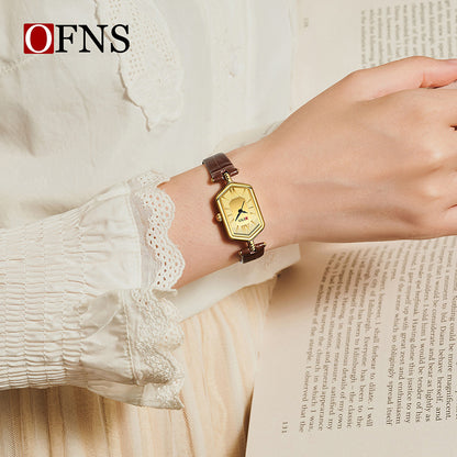 Women's Quartz Watch With Rhombus Dial Featuring Tempered Glass And Pin Buckle Strap Material Belts