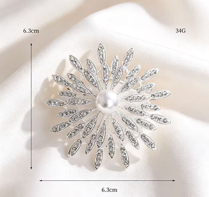 Gold Alloy Flower Pin With Artificial Pearl Inlay Featuring Electroplated Craftsmanship