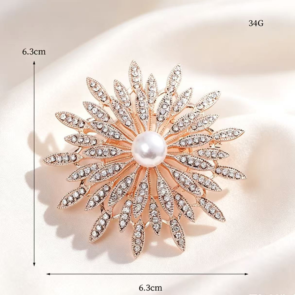 Gold Alloy Flower Pin With Artificial Pearl Inlay Featuring Electroplated Craftsmanship