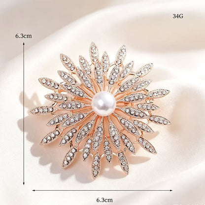 Gold Alloy Flower Pin With Artificial Pearl Inlay Featuring Electroplated Craftsmanship