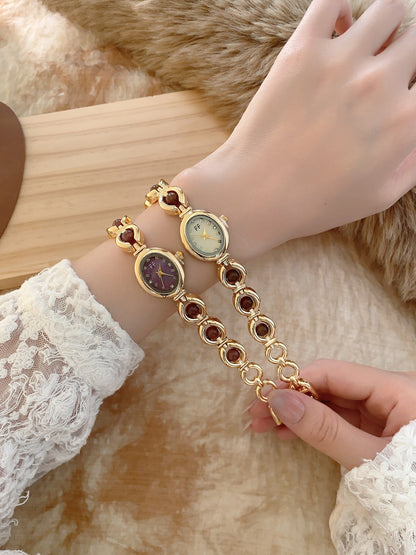 Women's Oval Dial Quartz Watch With Alloy Strap Featuring Ordinary Glass Mirror And Pointer Display