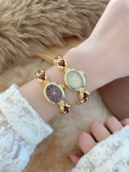 Women's Oval Dial Quartz Watch With Alloy Strap Featuring Ordinary Glass Mirror And Pointer Display