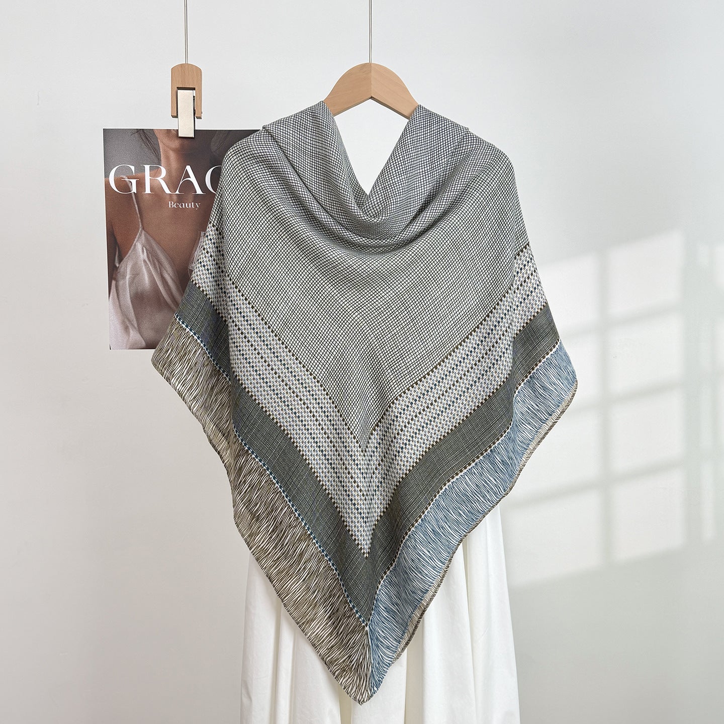 Women's Polyester Lattice Scarf In Grey, Lightweight Shawl For All Seasons
