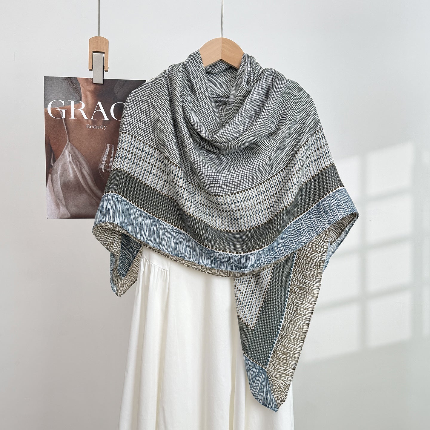 Women's Polyester Lattice Scarf In Grey, Lightweight Shawl For All Seasons