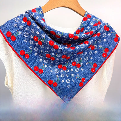 Cherry Cartoon Style Silk Scarf For Women In White, Perfect For Summer Wear