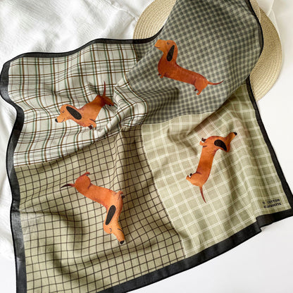 Cotton Silk Scarf For Women Featuring Dog Pattern In Black And Green, Perfect For Spring