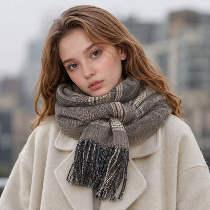 Plaid Polyester Scarf For Women, Stylish Winter Accessory