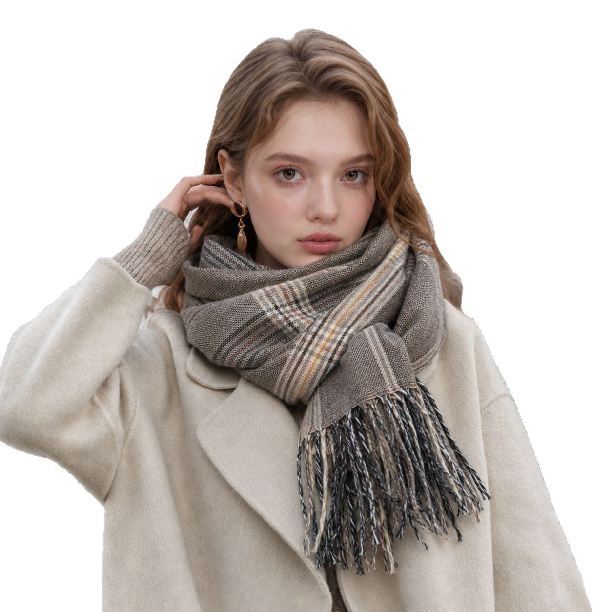 Plaid Polyester Scarf For Women, Stylish Winter Accessory