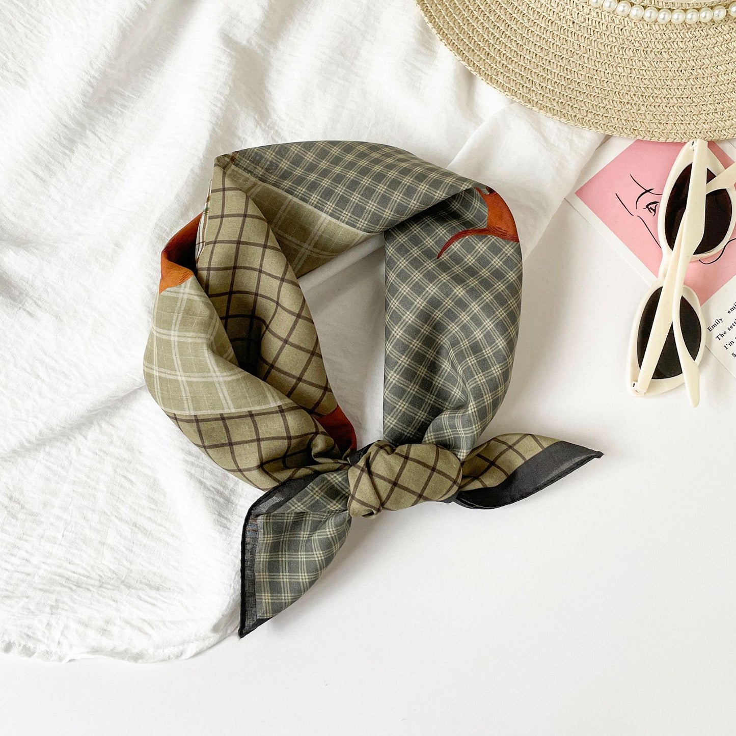 Cotton Silk Scarf For Women Featuring Dog Pattern In Black And Green, Perfect For Spring
