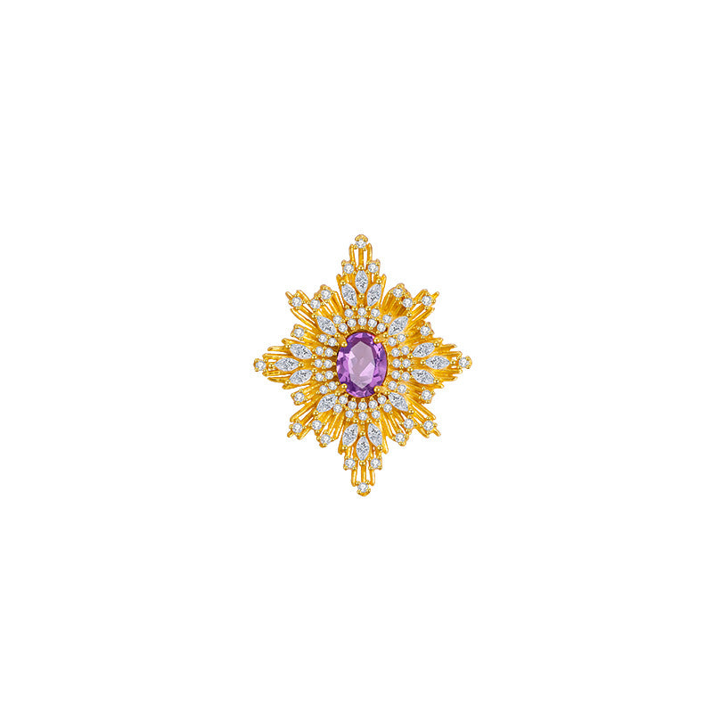 Baroque Style Star Pin For Women In 925 Sterling Silver With August Birthstone Peridot Inlay