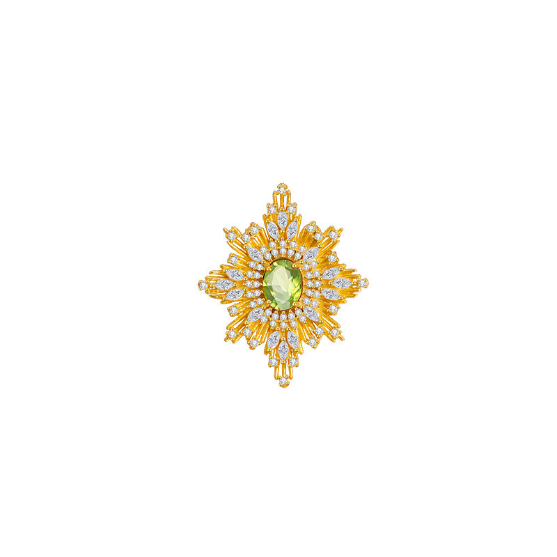 Baroque Style Star Pin For Women In 925 Sterling Silver With August Birthstone Peridot Inlay