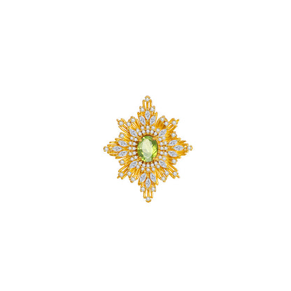 Baroque Style Star Pin For Women In 925 Sterling Silver With August Birthstone Peridot Inlay