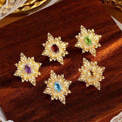 Baroque Style Star Pin For Women In 925 Sterling Silver With August Birthstone Peridot Inlay