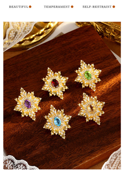Baroque Style Star Pin For Women In 925 Sterling Silver With August Birthstone Peridot Inlay