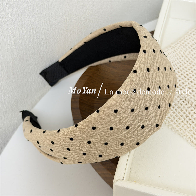Retro Polka Dots Hair Band For Women In Khaki, Summer Flocking Hair Accessory