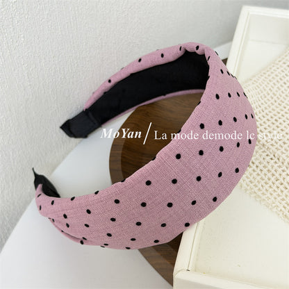 Retro Polka Dots Hair Band For Women In Khaki, Summer Flocking Hair Accessory