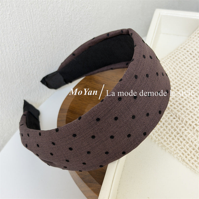 Retro Polka Dots Hair Band For Women In Khaki, Summer Flocking Hair Accessory