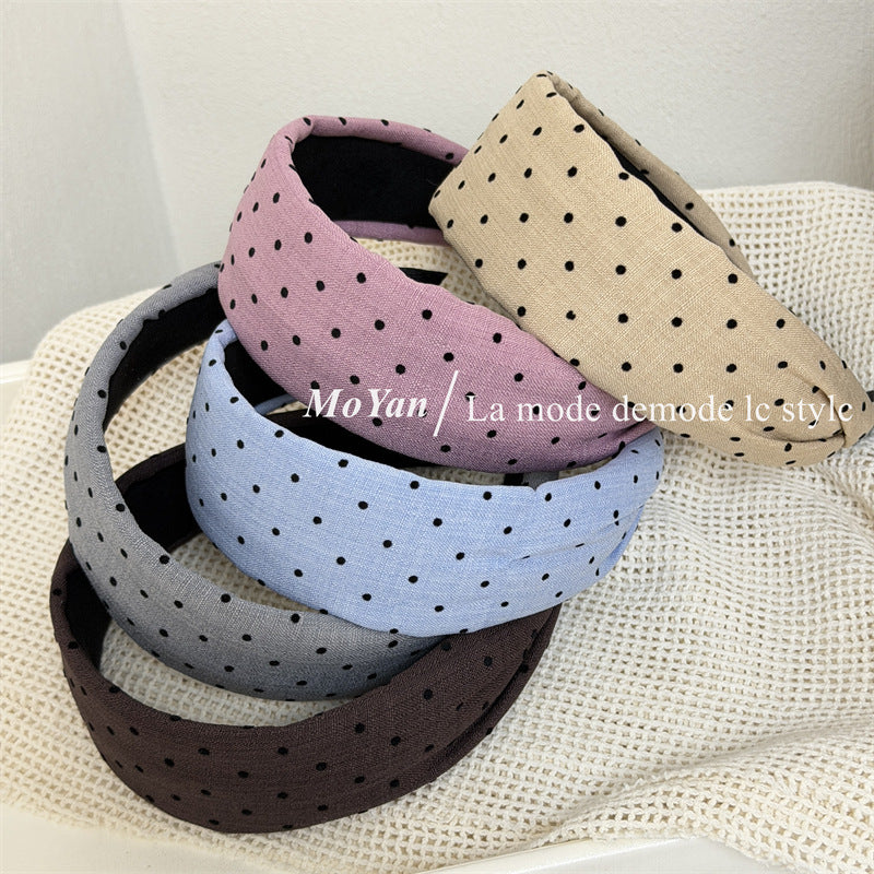 Retro Polka Dots Hair Band For Women In Khaki, Summer Flocking Hair Accessory