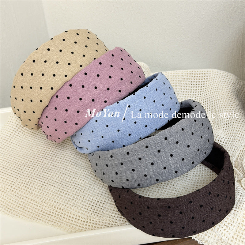 Retro Polka Dots Hair Band For Women In Khaki, Summer Flocking Hair Accessory