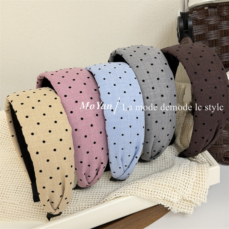 Retro Polka Dots Hair Band For Women In Khaki, Summer Flocking Hair Accessory