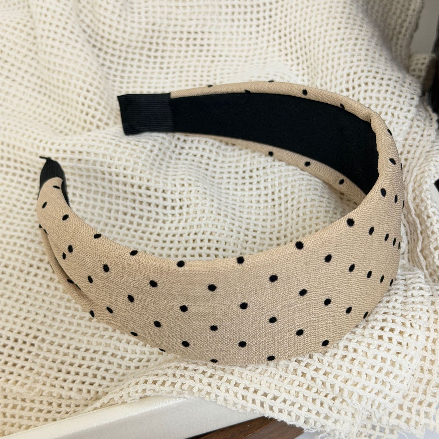 Retro Polka Dots Hair Band For Women In Khaki, Summer Flocking Hair Accessory