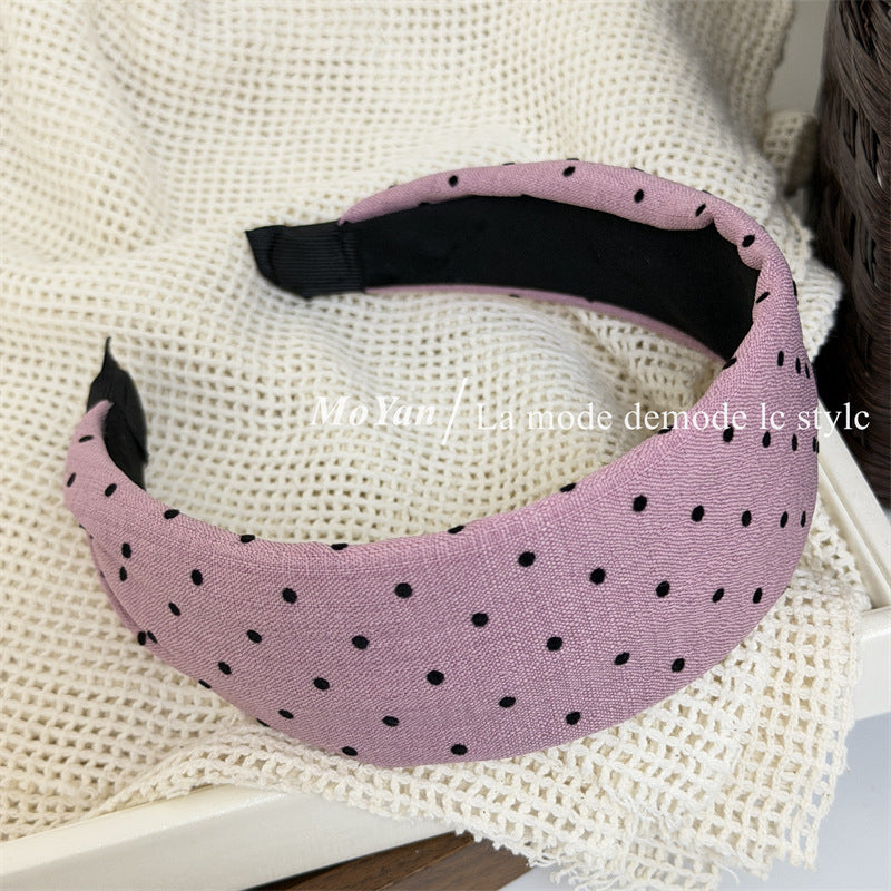 Retro Polka Dots Hair Band For Women In Khaki, Summer Flocking Hair Accessory