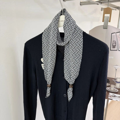 Women’s Linen Twilly Scarf With Lattice Pattern In Grey, Perfect For Spring