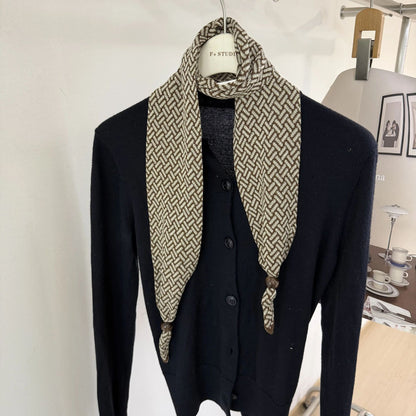Women’s Linen Twilly Scarf With Lattice Pattern In Grey, Perfect For Spring