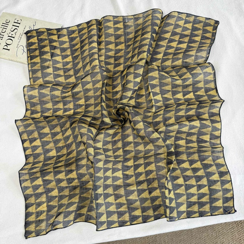 Lattice Bandana In Linen, Multicolor Silk Scarf Perfect For Spring