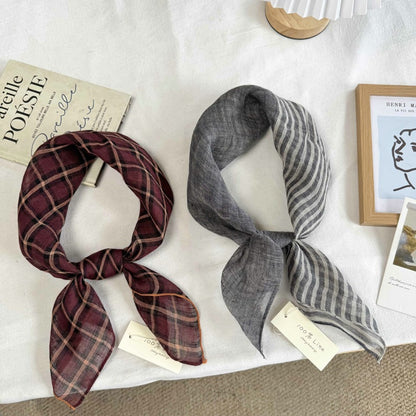 Lattice Bandana In Linen, Multicolor Silk Scarf Perfect For Spring