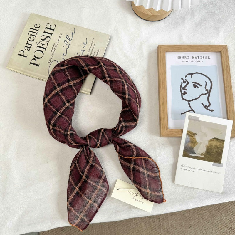 Lattice Bandana In Linen, Multicolor Silk Scarf Perfect For Spring