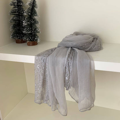 Women’s Light Green Cotton Blend Embroidery Scarf, Perfect For Summer Accessories