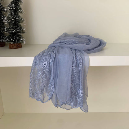 Women’s Light Green Cotton Blend Embroidery Scarf, Perfect For Summer Accessories