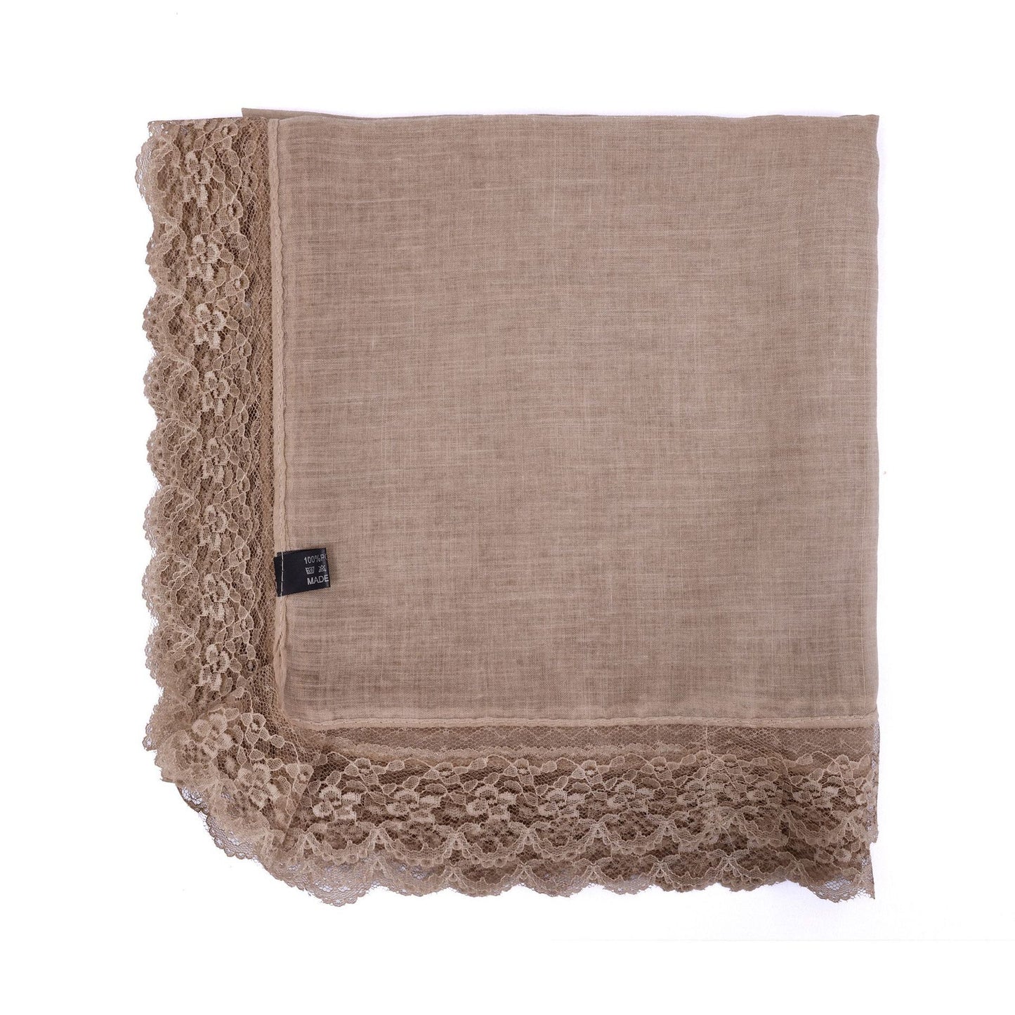Solid Color Basic Women Hijab Hat In Khaki, Mercerized Cotton Material With Lace Craft