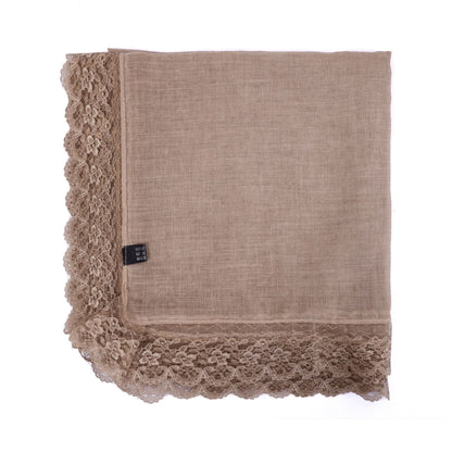 Solid Color Basic Women Hijab Hat In Khaki, Mercerized Cotton Material With Lace Craft