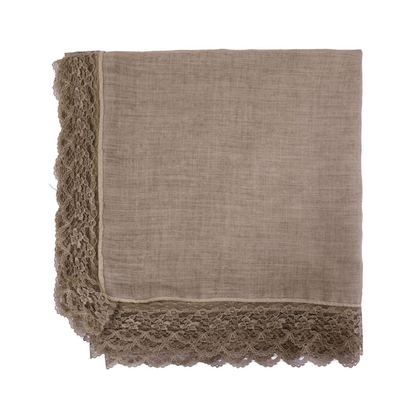 Solid Color Basic Women Hijab Hat In Khaki, Mercerized Cotton Material With Lace Craft
