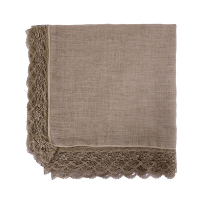 Solid Color Basic Women Hijab Hat In Khaki, Mercerized Cotton Material With Lace Craft