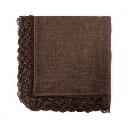 Solid Color Basic Women Hijab Hat In Khaki, Mercerized Cotton Material With Lace Craft